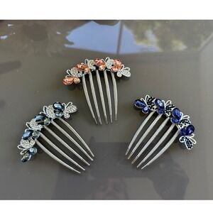 Rhinestone Butterfly Hair Comb‎ Clip Silver Bridal Prom Formal Set of 3